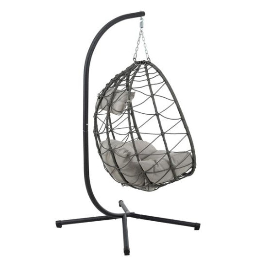 Aesthetic Wicker Egg Chair with Stand – Indoor/Outdoor Hanging Basket Chair with Cushions & Foldable Design