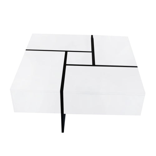 Unique Design Coffee Table with 4 Hidden Storage Compartments – Square Sliding-Top Cocktail Table, UV High-Gloss Modern Center Table (31.5" x 31.5")