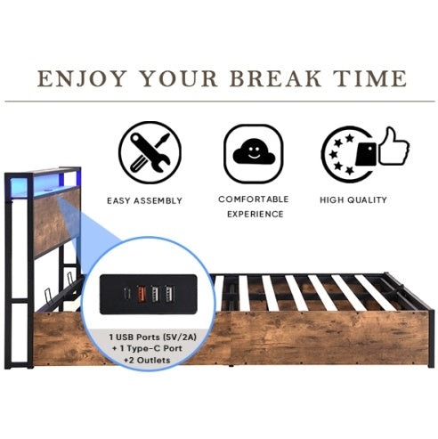 Wooden Platform Bed Frame With Lifting And Charging Station