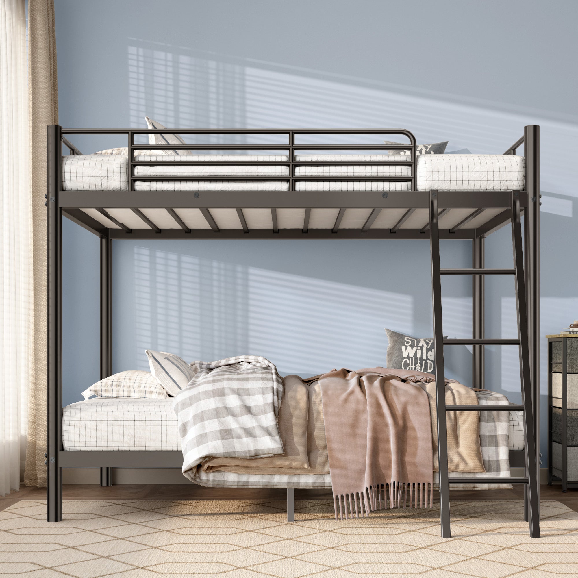 Loft Bunk Bed Twin Over Twin with Ladder & Guardrail – Heavy Duty Metal Frame with Slat Support, No Box Spring Needed | Space-Saving Bedroom & Dorm Furniture, Black