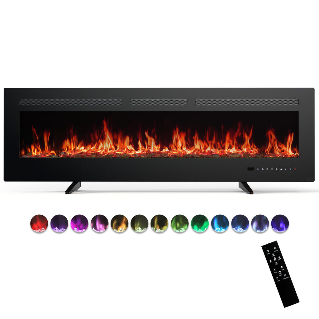Electric Fireplace Heater with Remote Control – Wall-Mounted, Recessed, or Freestanding | 750W/1500W Heat, 169 Flame Color Combinations, Sleep & Recreation Modes (36" / 50" / 60")