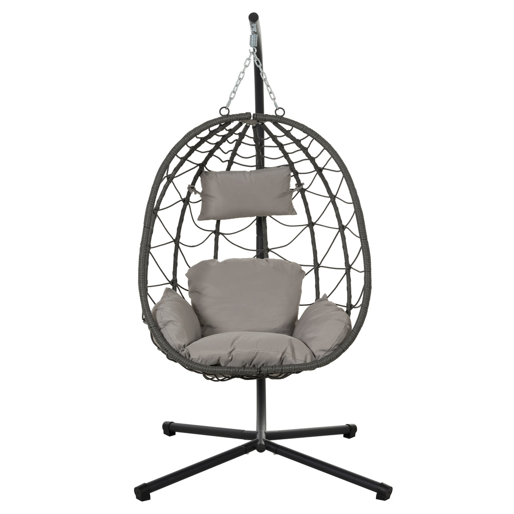 Premium Hanging Egg Chair – Metal Frame, PP Rattan, Indoor/Outdoor Lounge Chair (Dark Grey / Light Grey / Coral Blue)