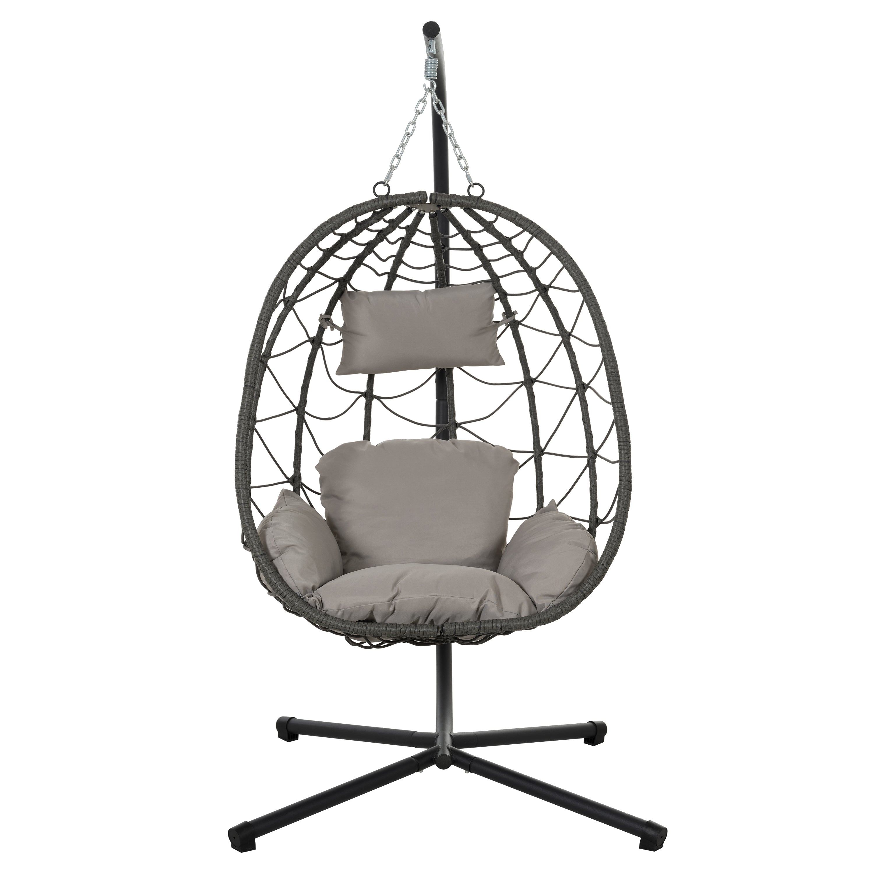Premium Hanging Egg Chair – Metal Frame, PP Rattan, Indoor/Outdoor Lounge Chair (Dark Grey / Light Grey / Coral Blue)