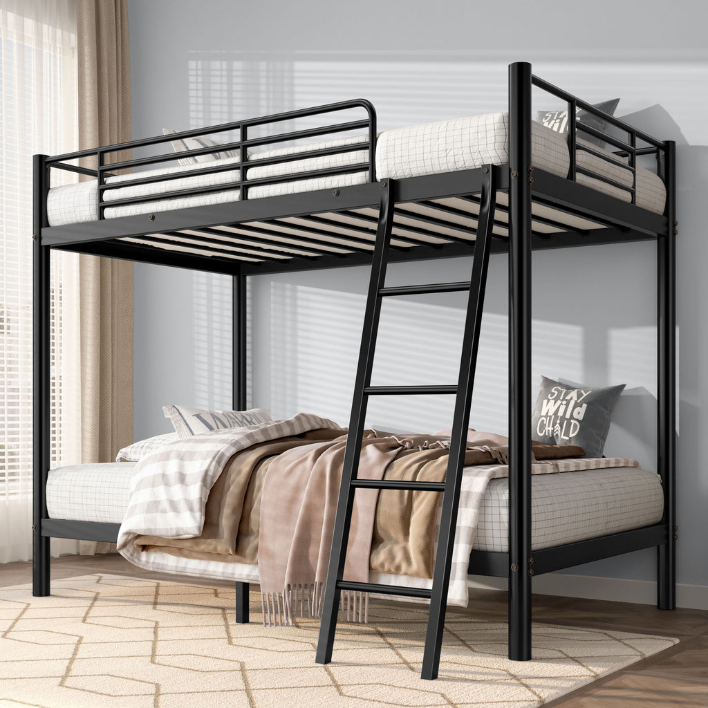 Loft Bunk Bed Twin Over Twin with Ladder & Guardrail – Heavy Duty Metal Frame with Slat Support, No Box Spring Needed | Space-Saving Bedroom & Dorm Furniture, Black