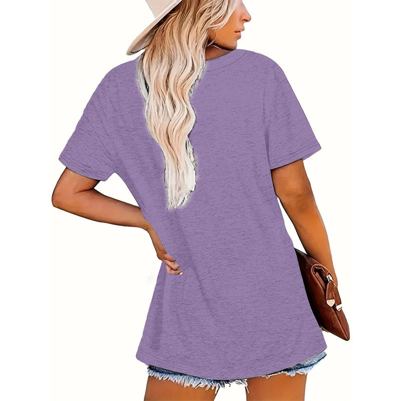 Women's V-Neck Short Sleeve T-Shirt - Trendy English Slogan Print - Summer Casual Top