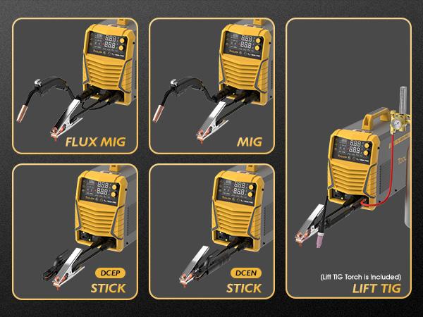 TOOLIOM 4 in 1 MIG Welder 180A Gas MIG/Flux MIG/Stick/Lift TIG Multiprocess Welding Machine 110V/220V Welder with Lift TIG Torch