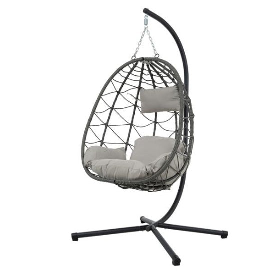 Aesthetic Wicker Egg Chair with Stand – Indoor/Outdoor Hanging Basket Chair with Cushions & Foldable Design