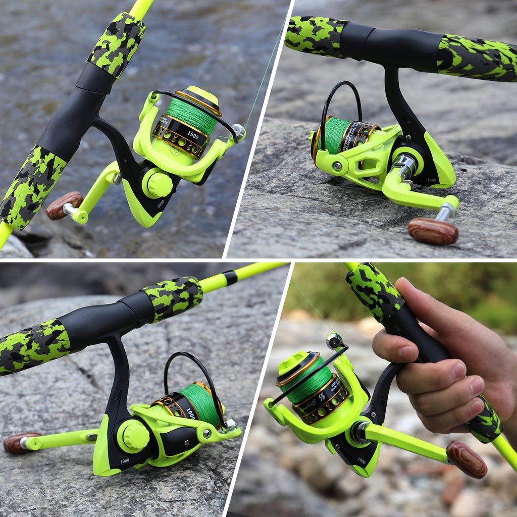 Sougayilang 5-Section Travel Fishing Rod & Spinning Reel Combo | Portable 170cm Glass Fiber Rod with 1000 Series Reel