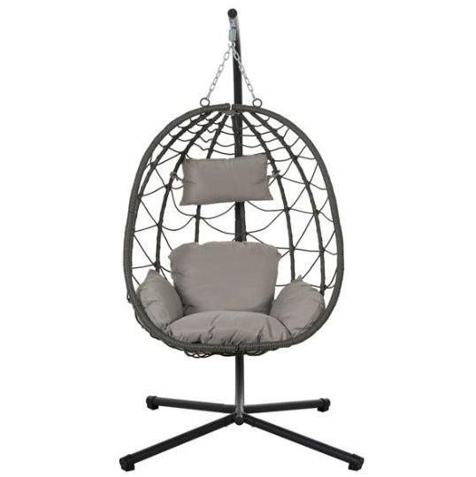 Aesthetic Wicker Egg Chair with Stand – Indoor/Outdoor Hanging Basket Chair with Cushions & Foldable Design