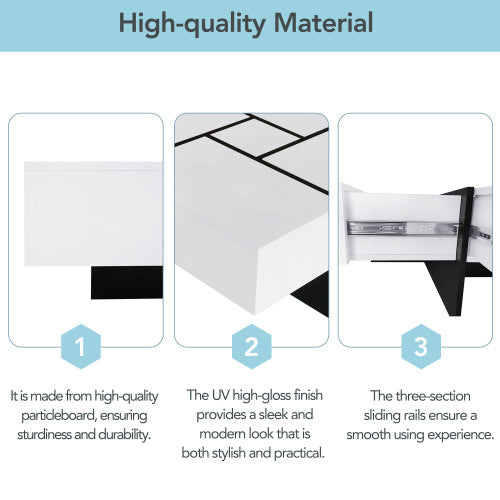 Unique Design Coffee Table with 4 Hidden Storage Compartments – Square Sliding-Top Cocktail Table, UV High-Gloss Modern Center Table (31.5" x 31.5")