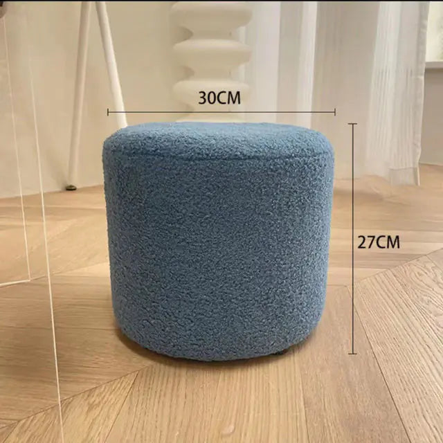 Houndstooth Lambswool Round Stool for Living Room