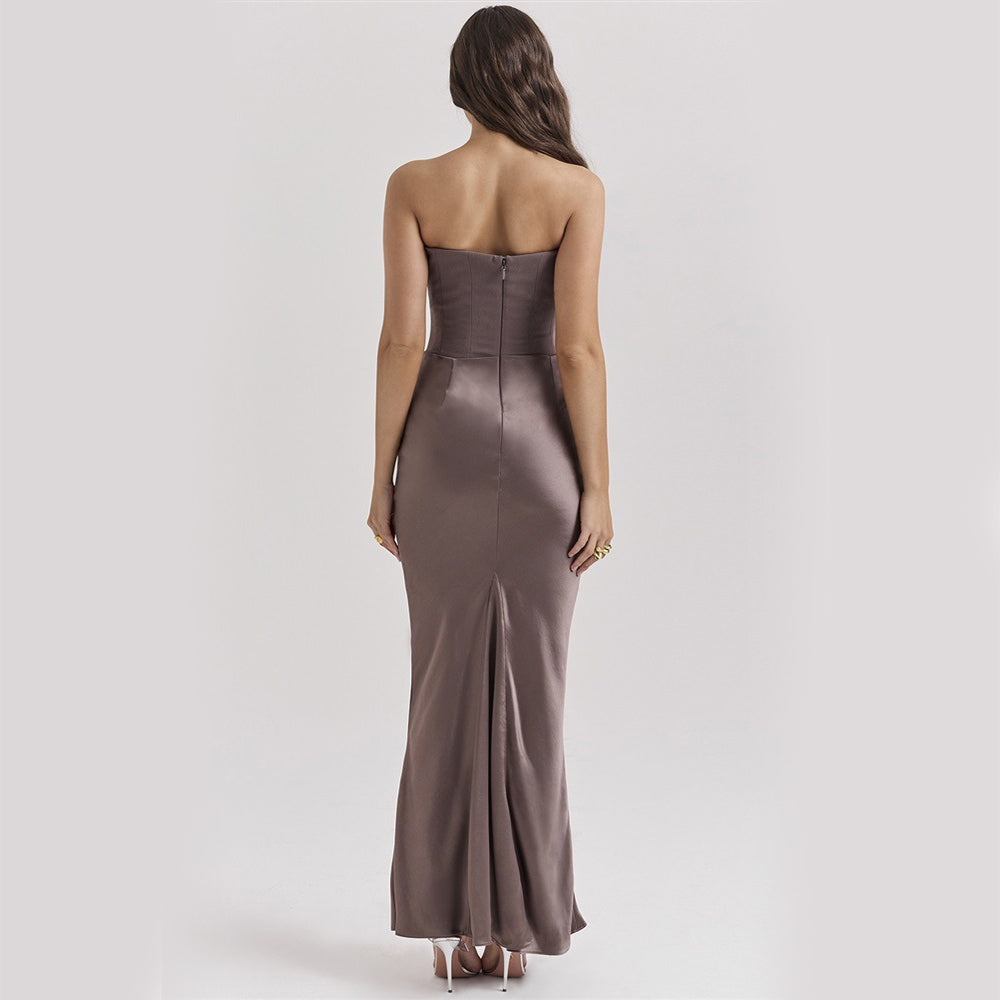 Women’s Slim Tube Top Long Dress – Sexy Bandeau Backless Evening Party Maxi Dress