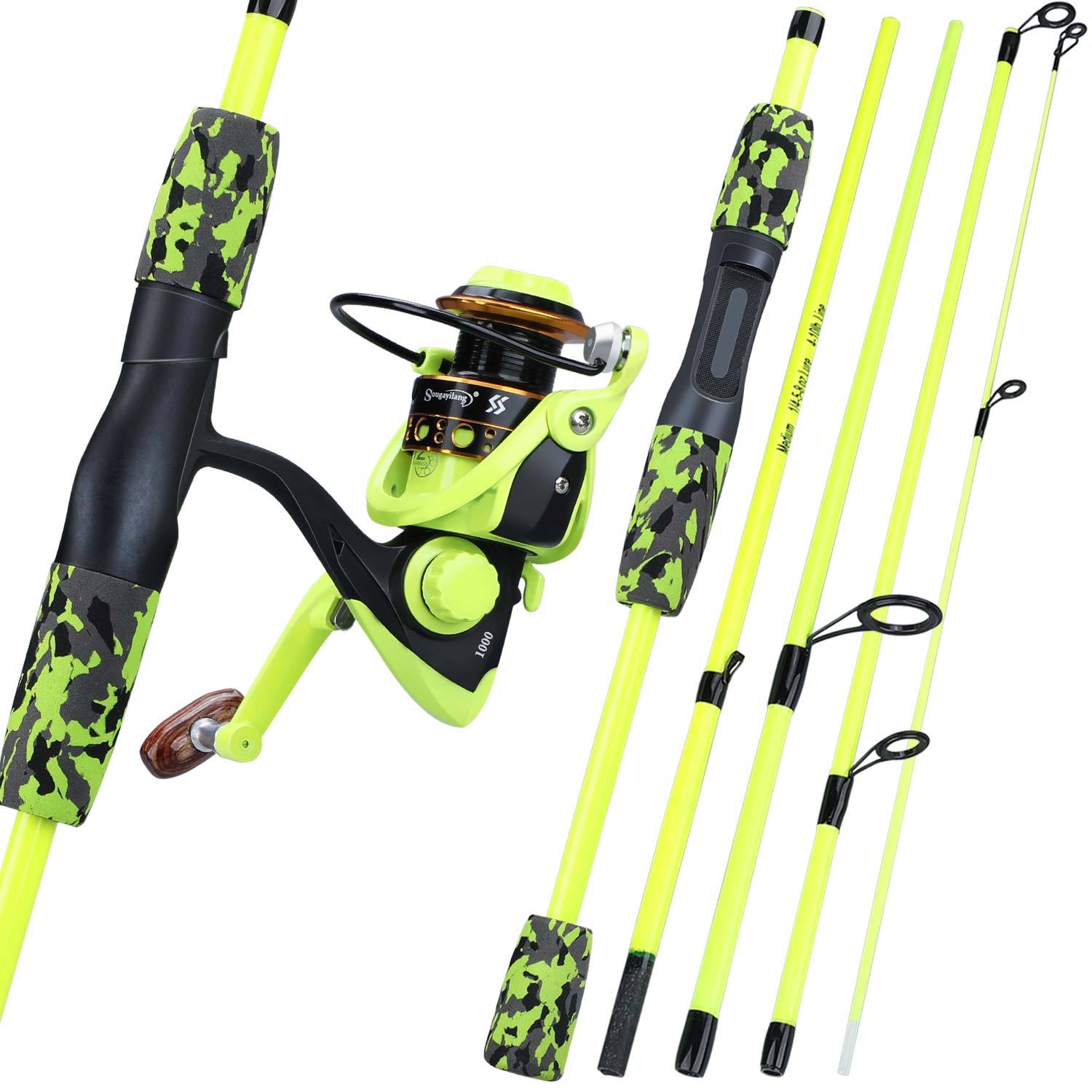 Sougayilang 5-Section Travel Fishing Rod & Spinning Reel Combo | Portable 170cm Glass Fiber Rod with 1000 Series Reel