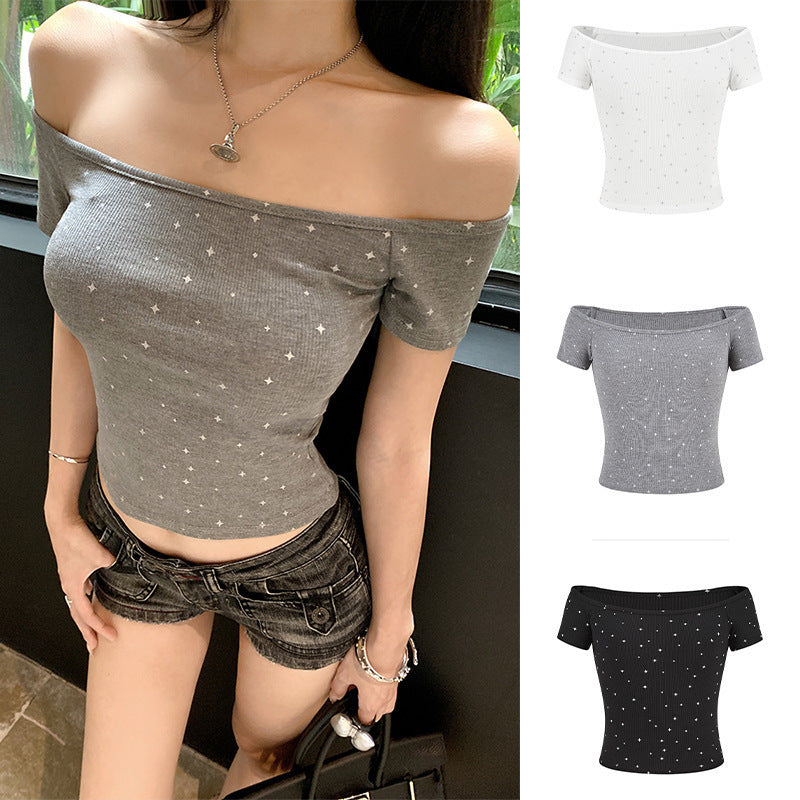 Off-shoulder Short Sleeve Women's Summer Slim Fit Bottoming Top