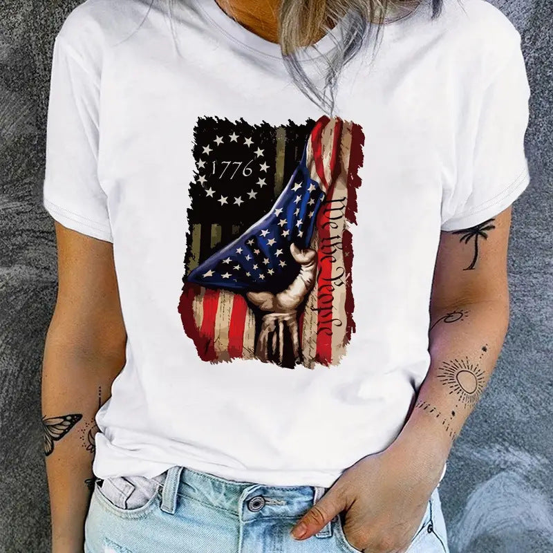 Independence Day Flag Print T Shirt Short Sleeve