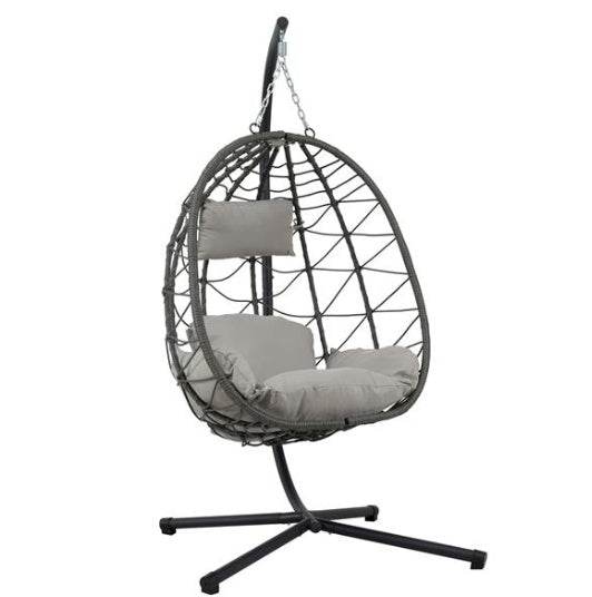 Aesthetic Wicker Egg Chair with Stand – Indoor/Outdoor Hanging Basket Chair with Cushions & Foldable Design