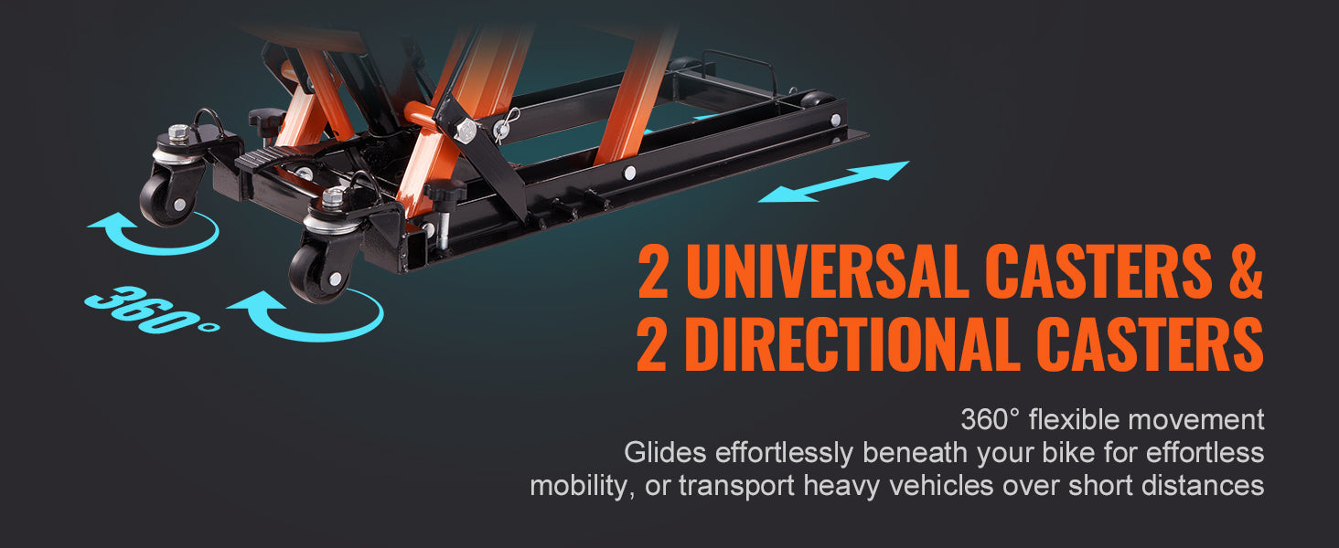 SucceBuy 1500 LB Hydraulic Motorcycle Jack Stand – Steel ATV & UTV Scissor Lift with 4 Wheels, Foot-Operated Lift, Safety Lock Pin