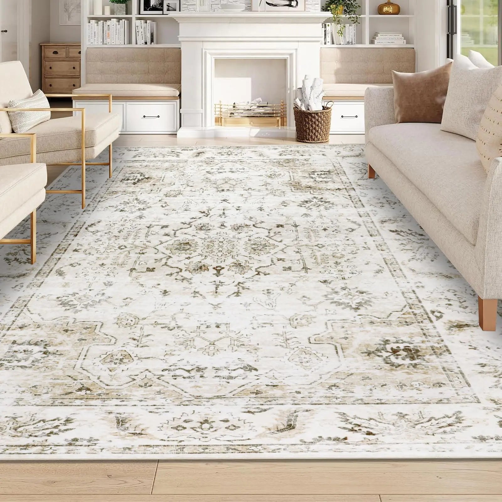 Homcomoda Washable Area Rugs 8x10 Distressed Area Rugs for Living Room Non Slip Printed Floor Carpets for Living Room Bedrom Dining Room